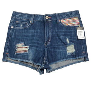 Rue21 Shorts Womens 11/12 Blue Distressed Denim High Waisted Embroidered Pockets